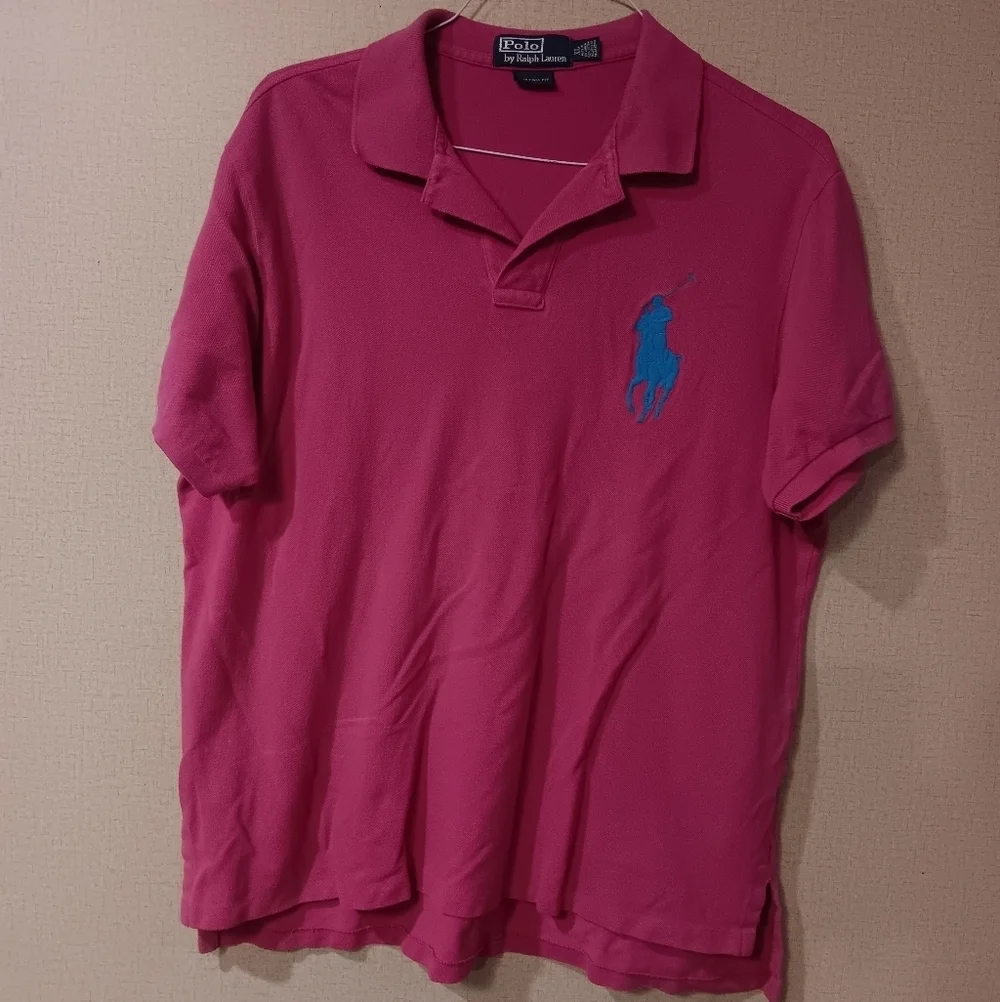 Vintage 90s Polo Ralph Lauren Polo Shirt Red Blue  Pont Slim Fit Men's XL